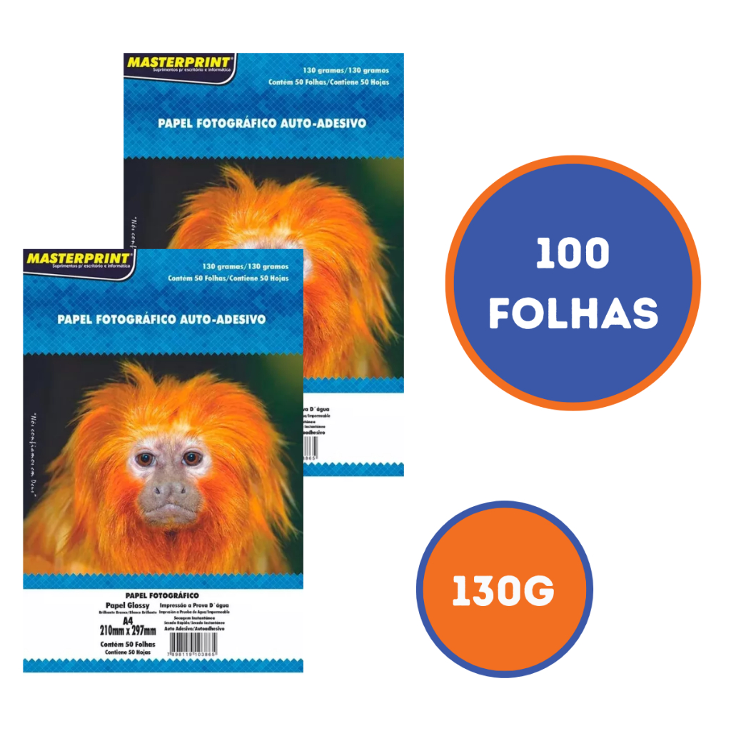 100 FOLHAS PAPEL FOTOGRÁFICO GLOSSY ADESIVO Á PROVA D'ÁGUA A4 130G MASTERPRINT em Oferta na Shopee