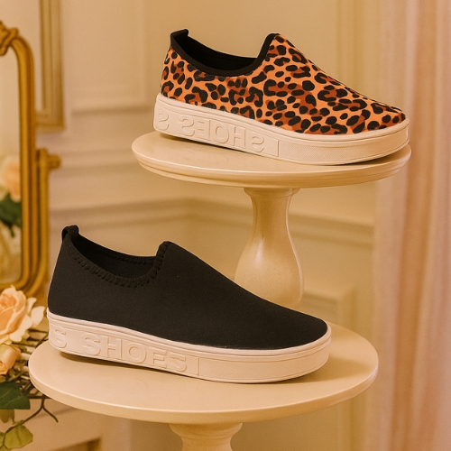 Kit 2 Pares Tênis Feminino Slip On Casual Dia a Dia Tendência Confortável Leve Macio Antiderrapante Versátil Elegante