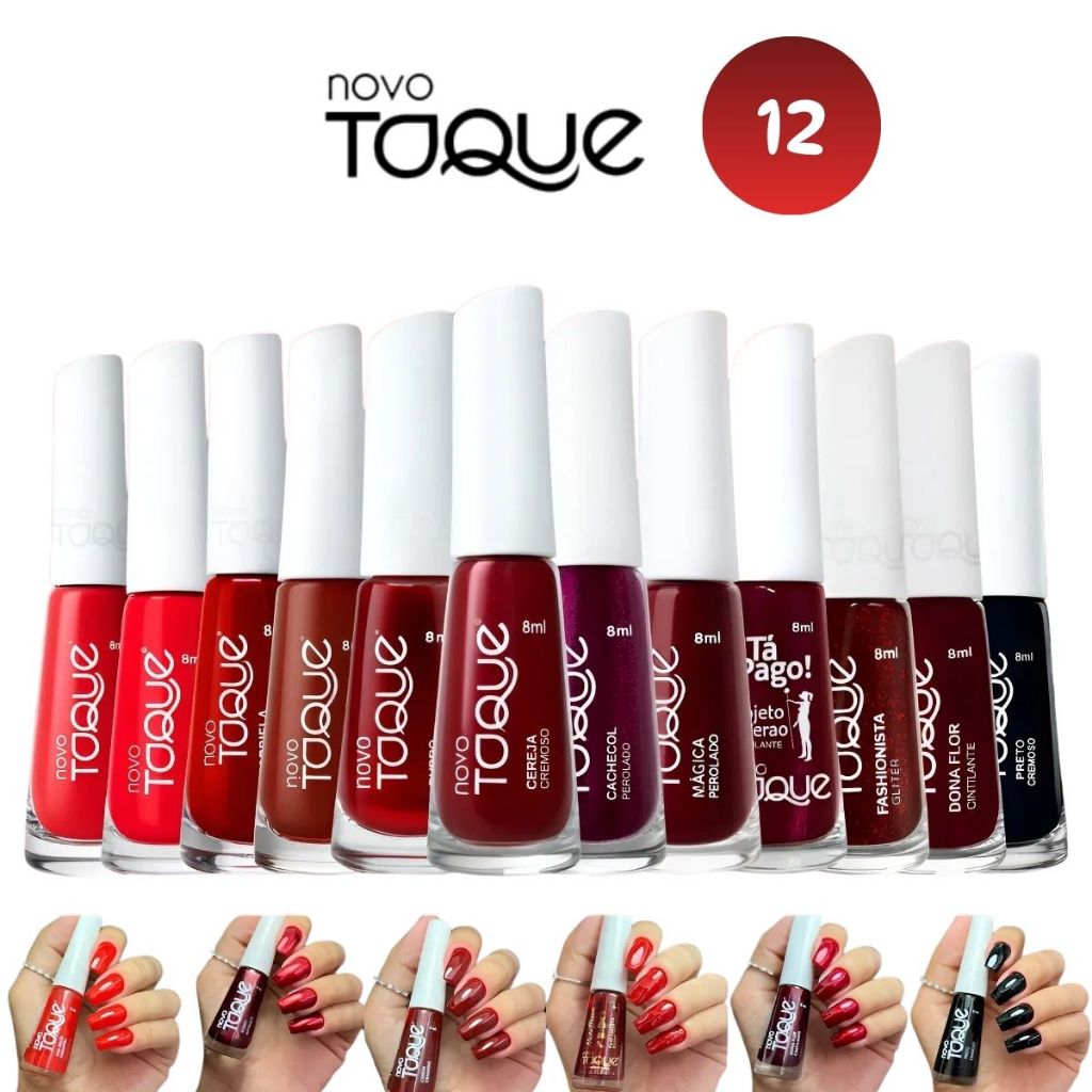Novo Toque Kit Com 12 Cores De Esmalte - Tons De Vermelho Atacado Manicure