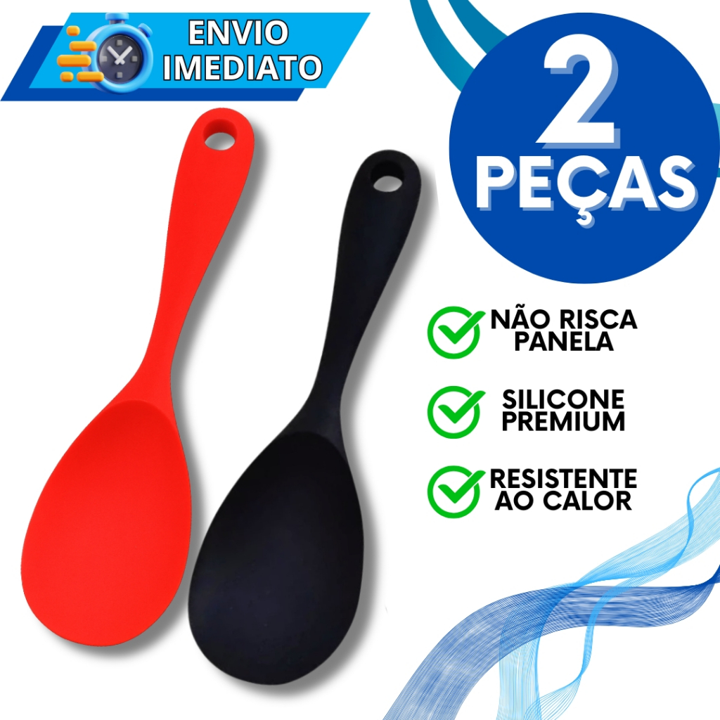 Imagem KIT Jogo 2 Colher de Servir em Silicone Premium Utensilio de Cozinha Resistente Não Risca Panela para Casa Restaurante