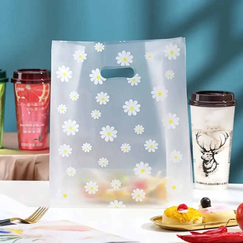 KIT 5/10/20 Sacos de Presente Reutilizáveis com Margaridas Sacolas Pequenas Transparentes Design Perfeito para Festa em Oferta na Shopee