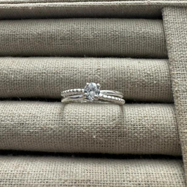 Anel Feminino Solitário Liso e Bolinhas em Prata 925 Legitima