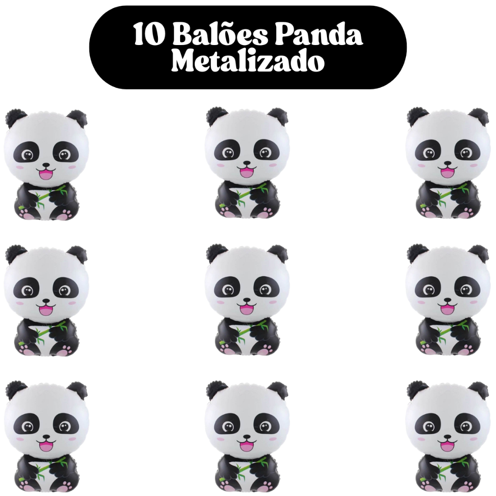 10 Balões Panda Metalizado Pandinha Festa Aniversário Decoração Envio Imediato Top em Oferta na Shopee