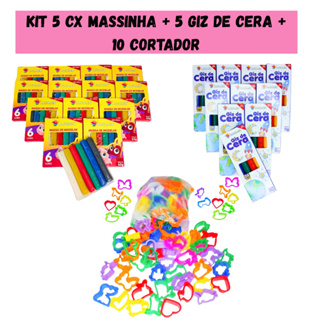 5 Cx Massinha de Modelar + 5 Cx Giz de Cera + 10 Cortadores de Massinha Molde p/ Kit Festa Lembrancinha Infantil em Oferta na Shopee