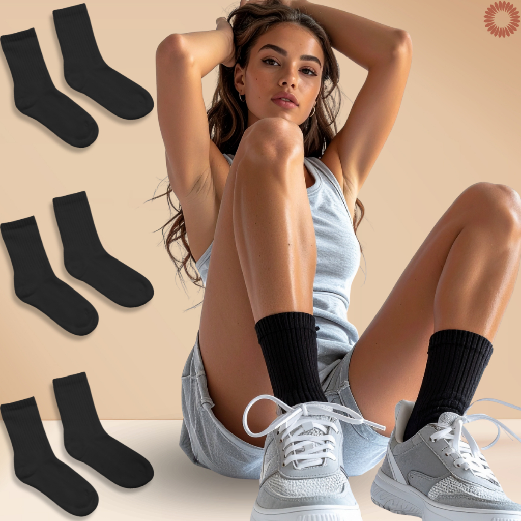 Kit 3 Pares Meia Feminina Preta Cano Médio Respiravel Confortavel