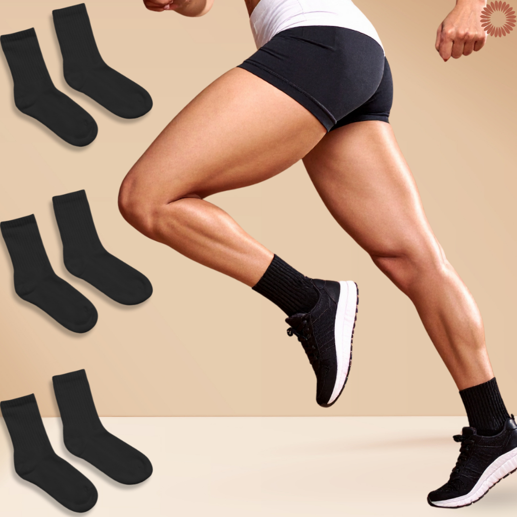 Kit 3 Pares Meia Feminina Fitness Preta Cano Medio Esportiva Academia Treino