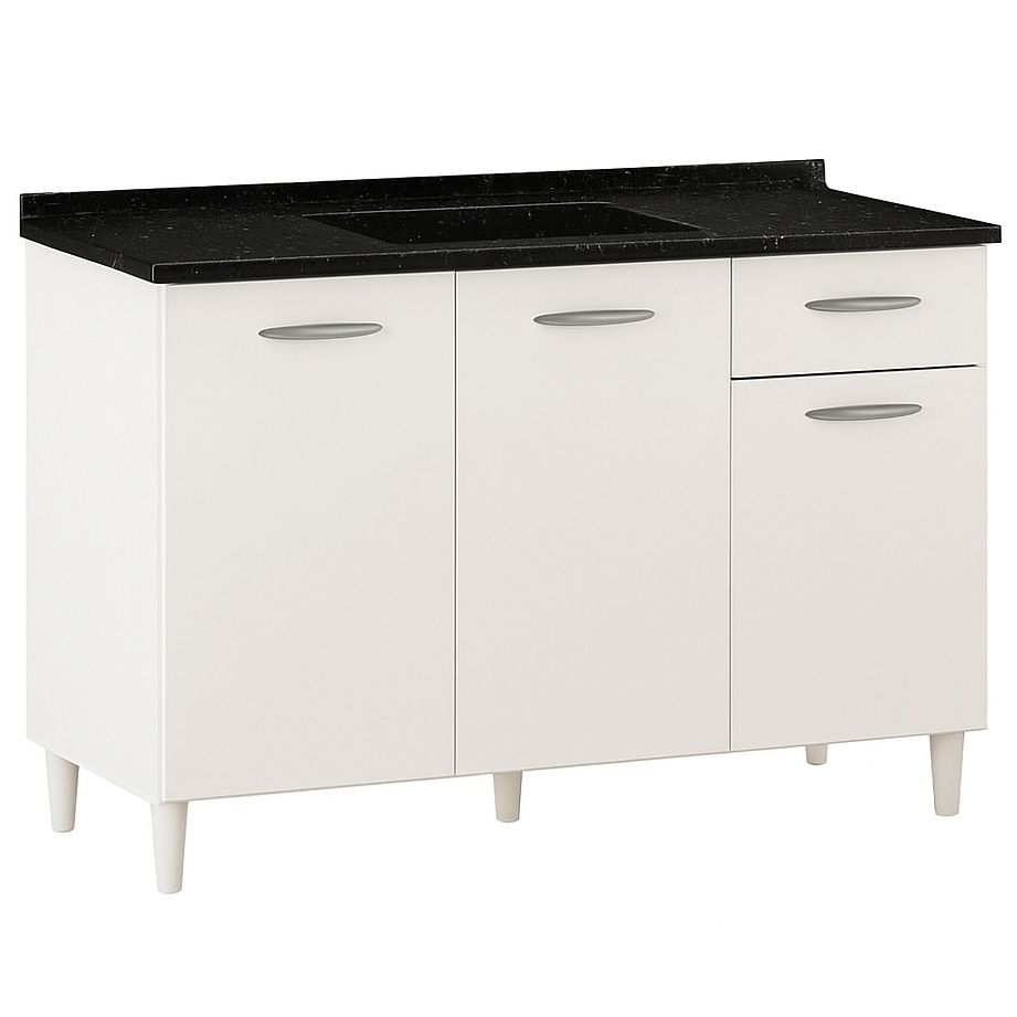 Conjunto Balcão de cozinha 3 portas 1 gaveta e Tampo de pia granitado em Oferta na Shopee