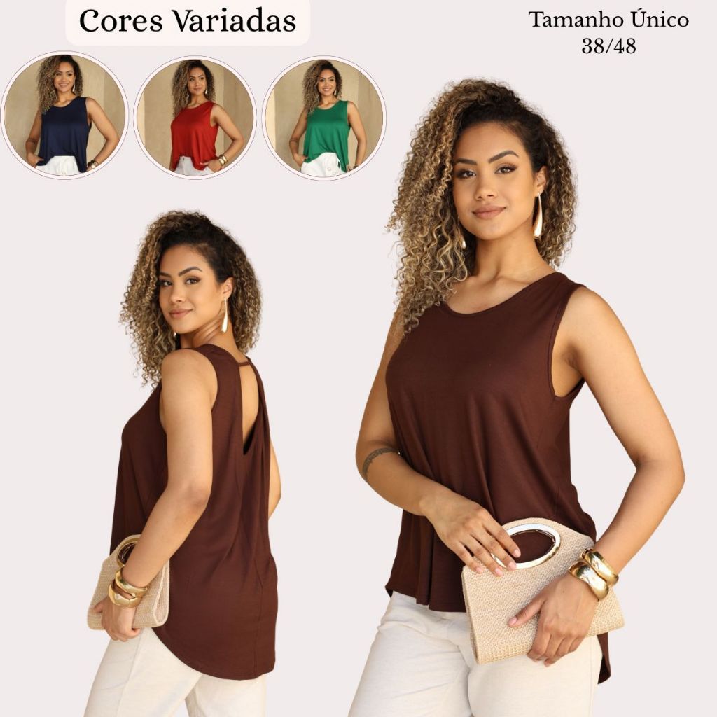 Regatão Feminino Viscose com Elastano Tamanho Único 38/48 – Blusa Básica Leve e Confortável