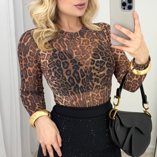 Body de tule Transparente Animal Print em Oferta na Shopee