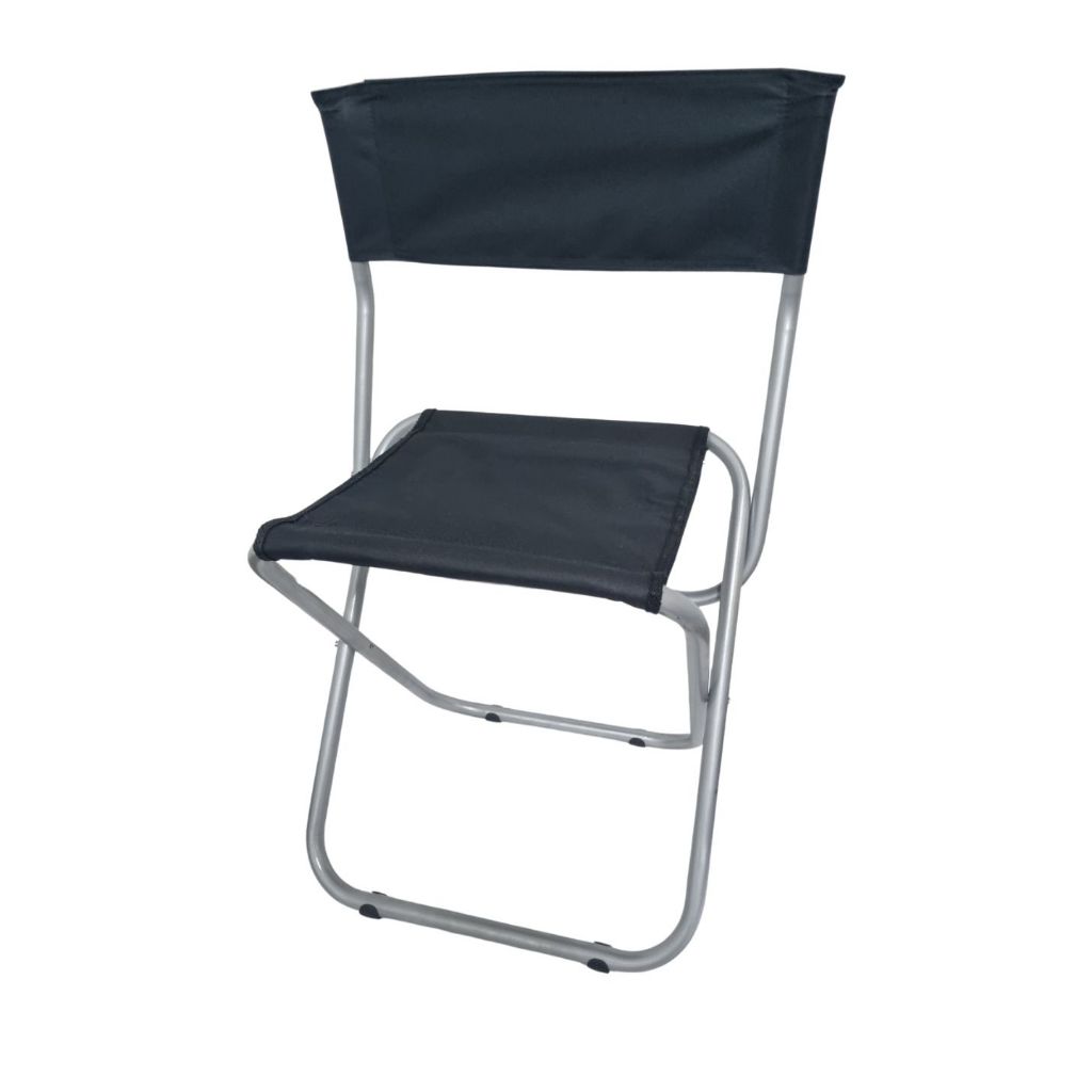 Banqueta Lazer 120kg Jumbo Com Encosto Dobrável Camping Preta