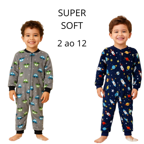 Pijama Macacão Super Soft Quentinho Infantil ziper frontal