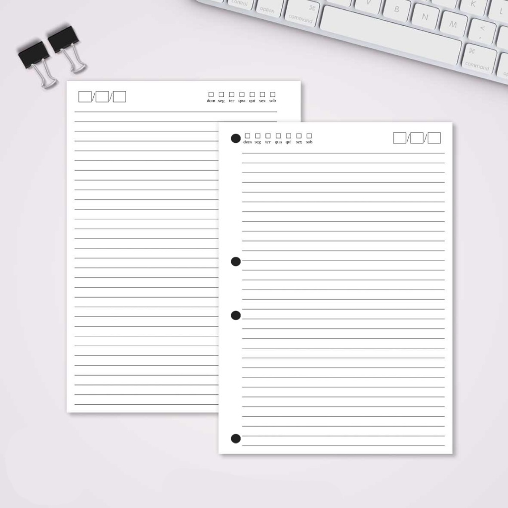 Refil Folha Fichário A5 Pautado - básico 1 | 100 Folhas - 4 Furos