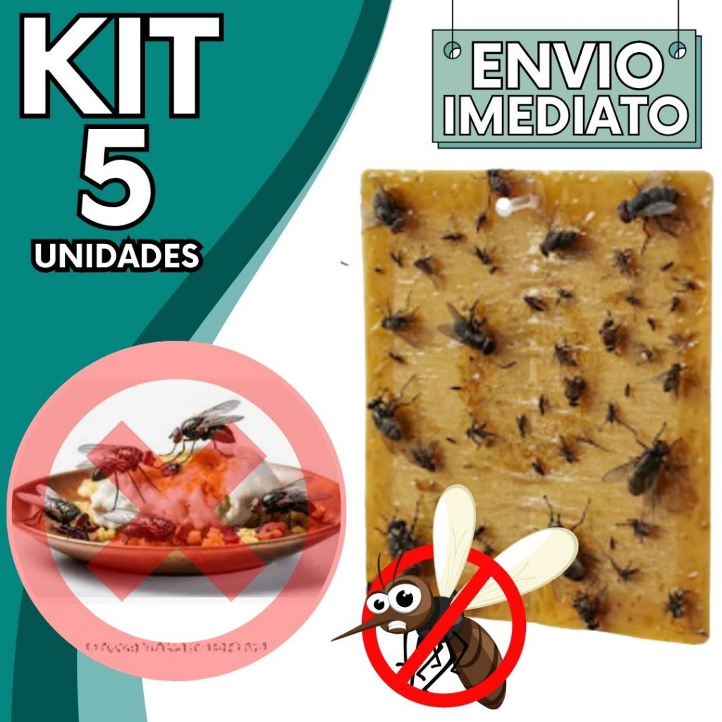 KIT Jogo 5 Adesivo Repelente com Cola Pega Mosca Pernilongo Mosquito Insetos Inseticida de Parede Sem Toxina
