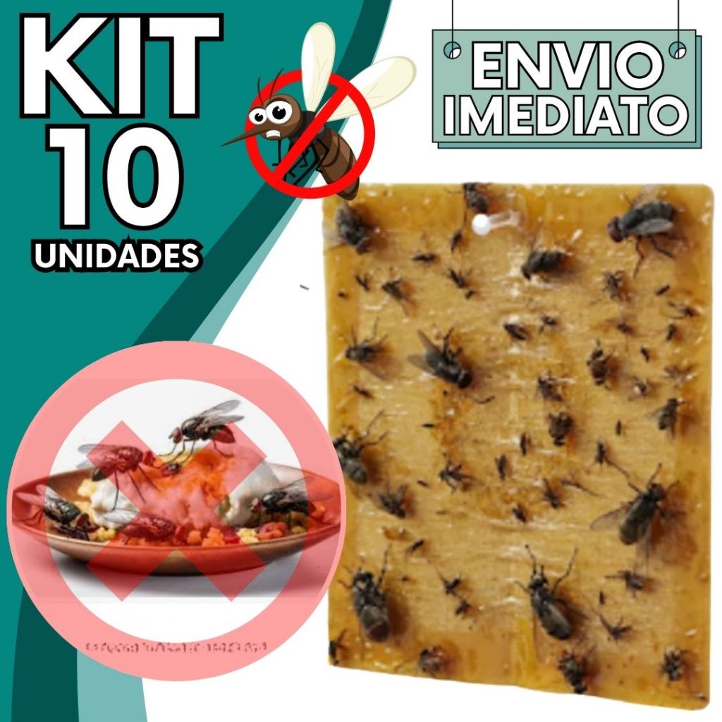 KIT Jogo 10 Armadilha Adesiva Repelente com Cola Pega Mosca Pernilongo Mosquito Insetos Inseticida de Parede Sem Toxina
