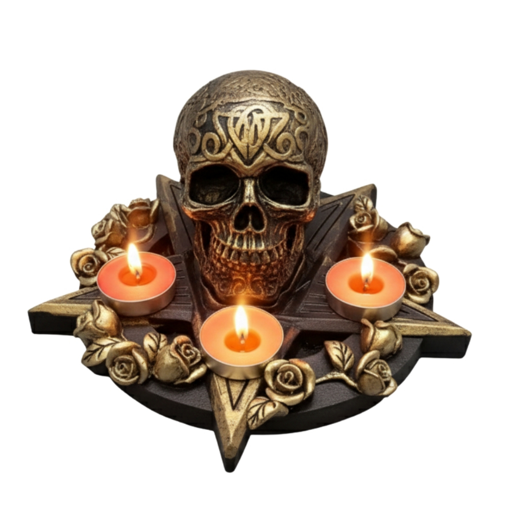 Escultura Caveira Pentagrama Resina 19cm - Decoração Gótica Mística Esotérica Halloween em Oferta na Shopee