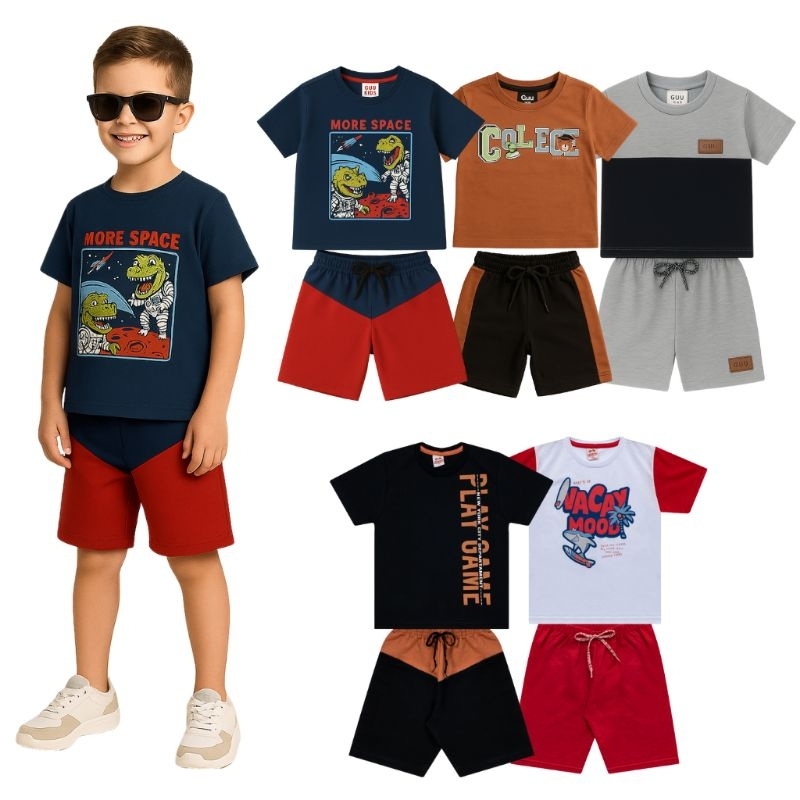 Lote 10 Peças de Roupa Menino Conjunto Infantil - 5 Camisetas e 5 Bermudas - 5 Conjuntos em Oferta na Shopee