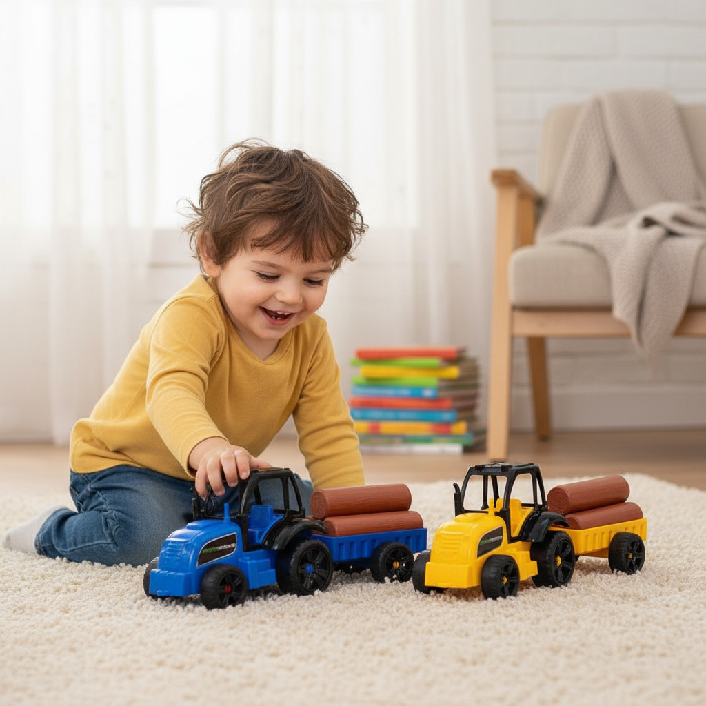 Trator e Retroescavadeira Caminhão Trator Tora  com Carreta – Carrinho Brinquedo Infantil