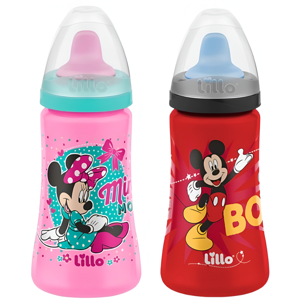 Copo de Treinamento Colors Disney Lillo 300mL com Bebedor Macio Antivazamento Minnie Mickey +6m