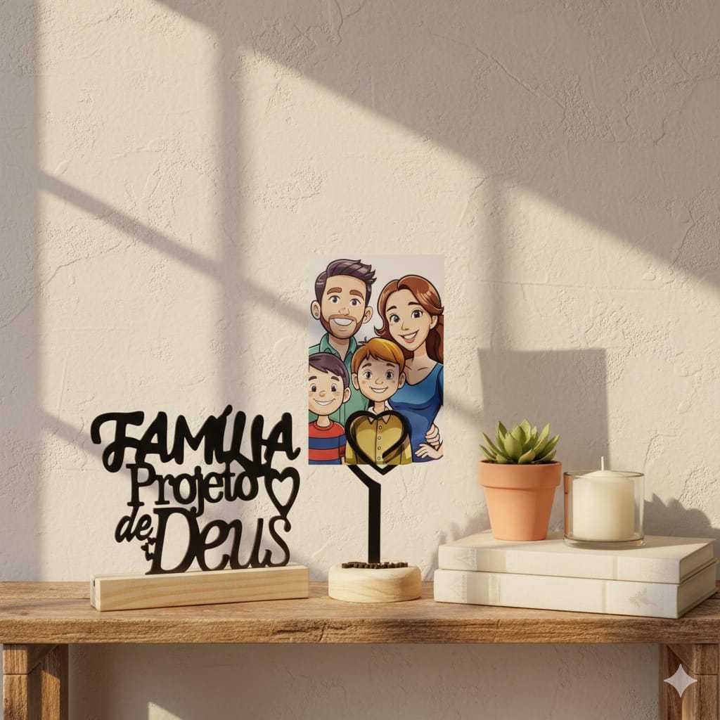 Porta-Retrato Coração + Placa Família Projeto de Deus - Kit Decorativo MDF 2 Peças em Oferta na Shopee