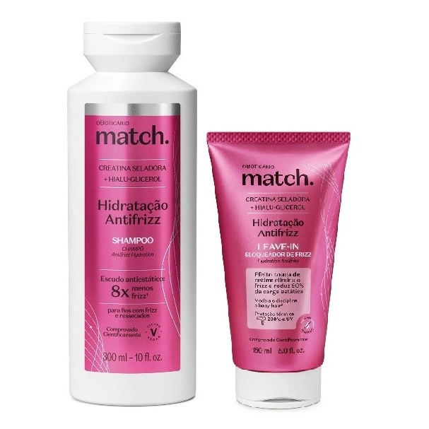 Combo Match Hidratação Antifrizz: Shampoo 300ml + Condicionador 280ml + Leave-In 150ml O Boticário