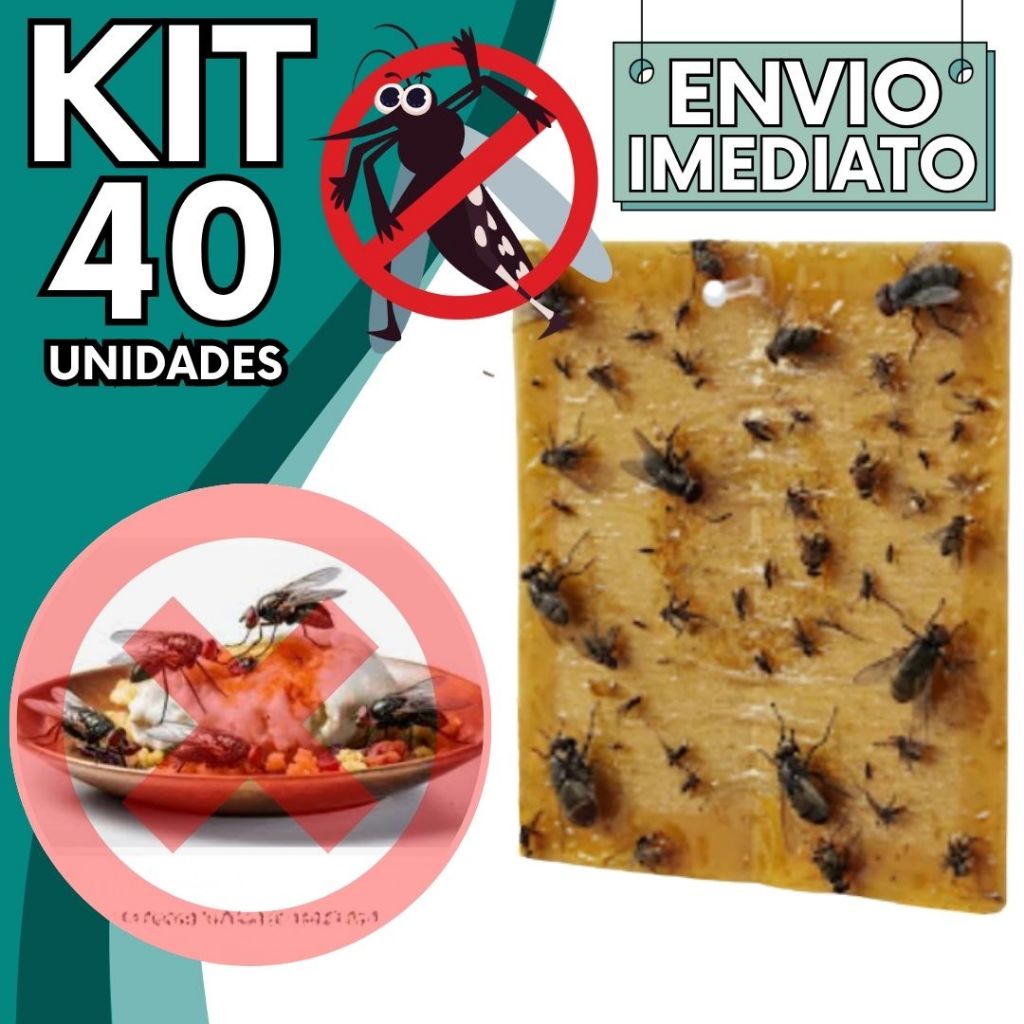 KIT Jogo 40 Adesivo Repelente com Cola Pega Mosca Pernilongo Mosquito Insetos Inseticida de Parede Sem Toxina