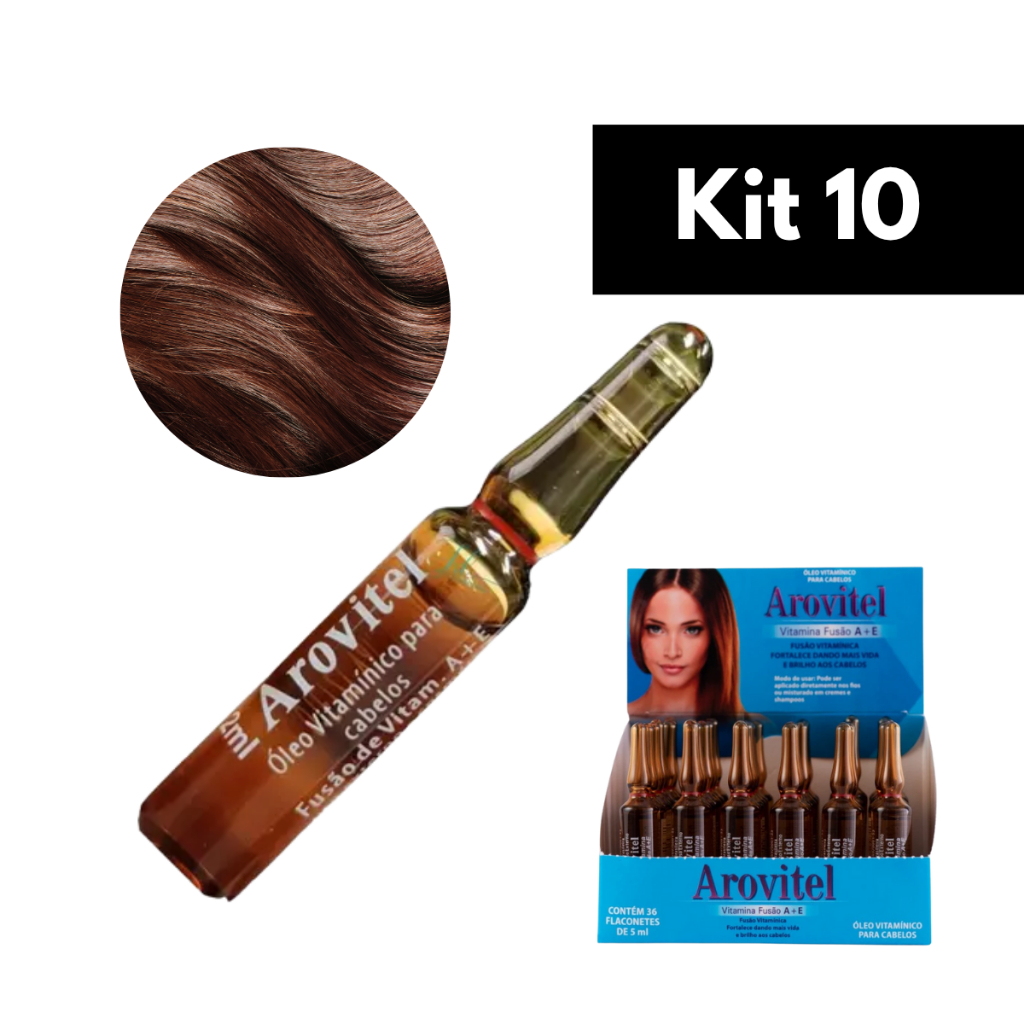 Kit 10 Ampola De Vidro Arovitel Vitamina Capilar Fusão A+E 5ml ou 2ml