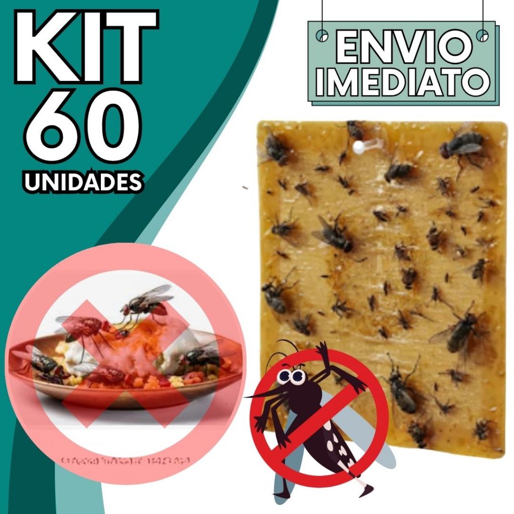 KIT Jogo 60 Adesivo Repelente com Cola Pega Mosca Pernilongo Mosquito Insetos Inseticida de Parede Sem Toxina