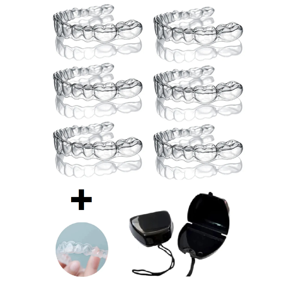 KIT 06 PLACAS MOLDEIRA PROTETOR BUCAL ANTI BRUX COM 01 ESTOJO PRETO
