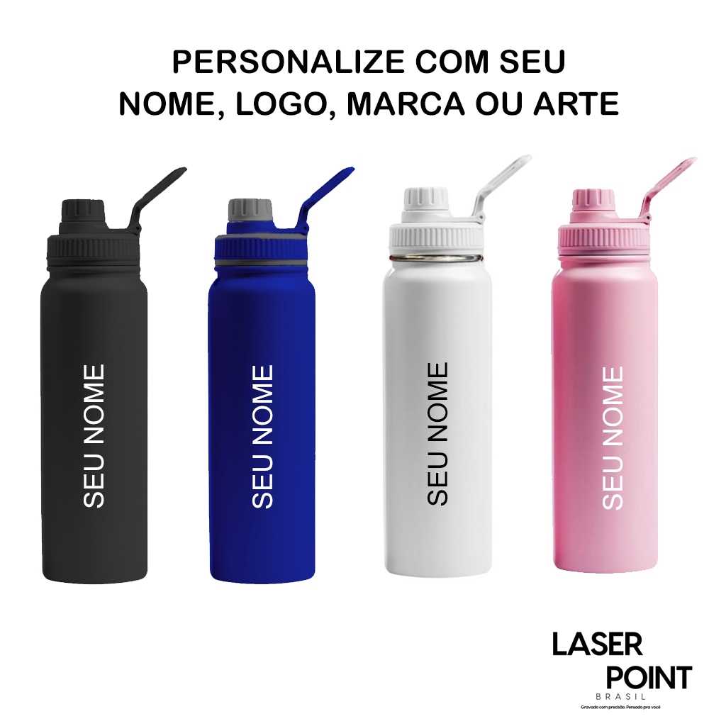 Imagem Garrafa Inox 800ml Personalizada a Laser Desenhos Nomes Signos Profissões