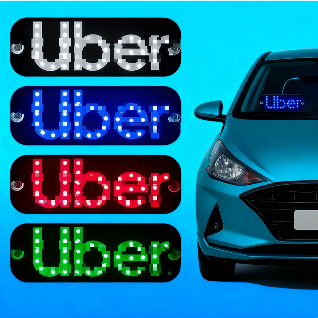 Placa de LED com ventosa, 4 painéis coloridos, motorista de carro em Oferta na Shopee