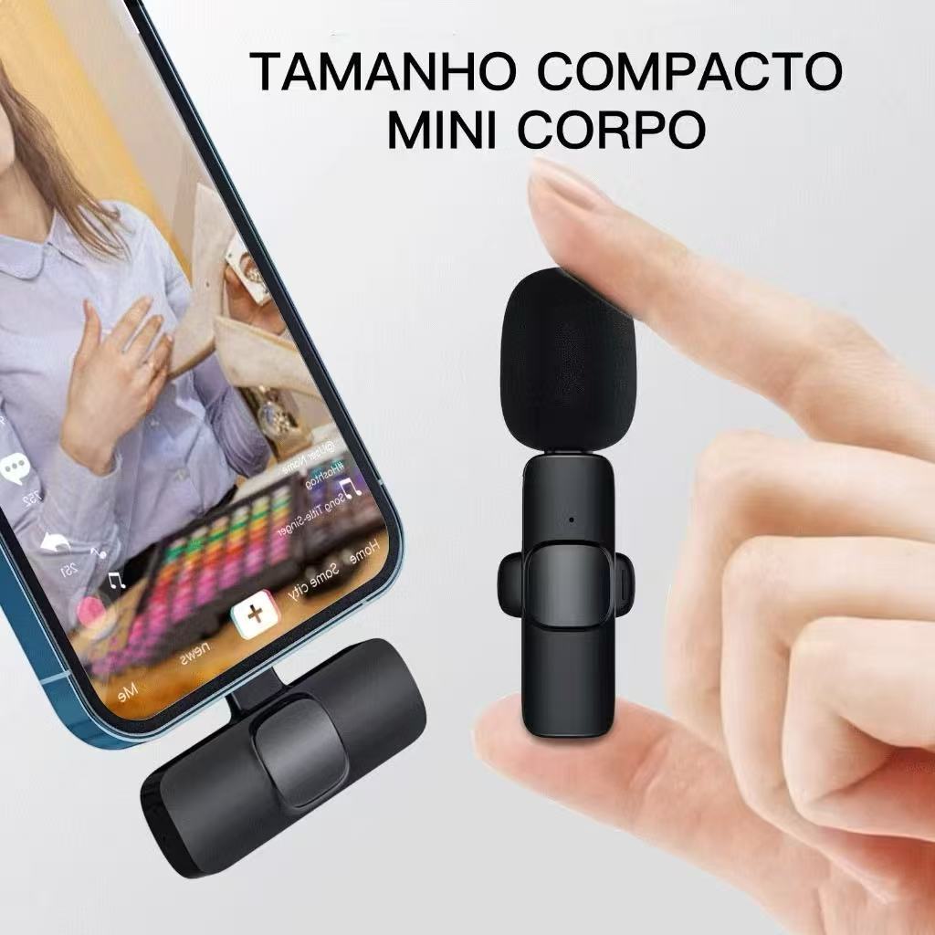 Microfone de Lapela Sem Fio Vlog Compatível Tipo C e iPhone em Oferta na Shopee