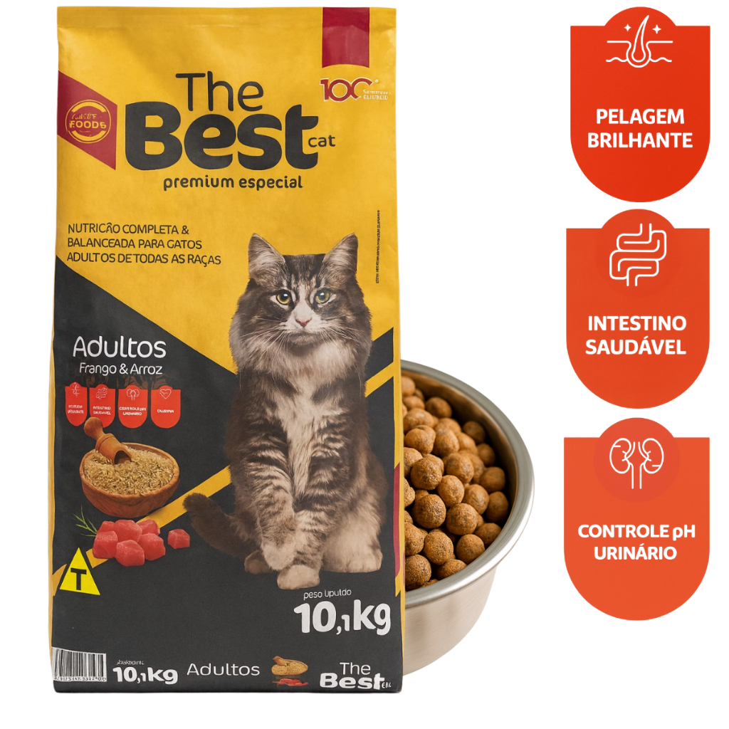 Ração The Best Cat Premium Especial – Frango & Arroz 10,1kg - Alimento para gatos em Oferta na Shopee