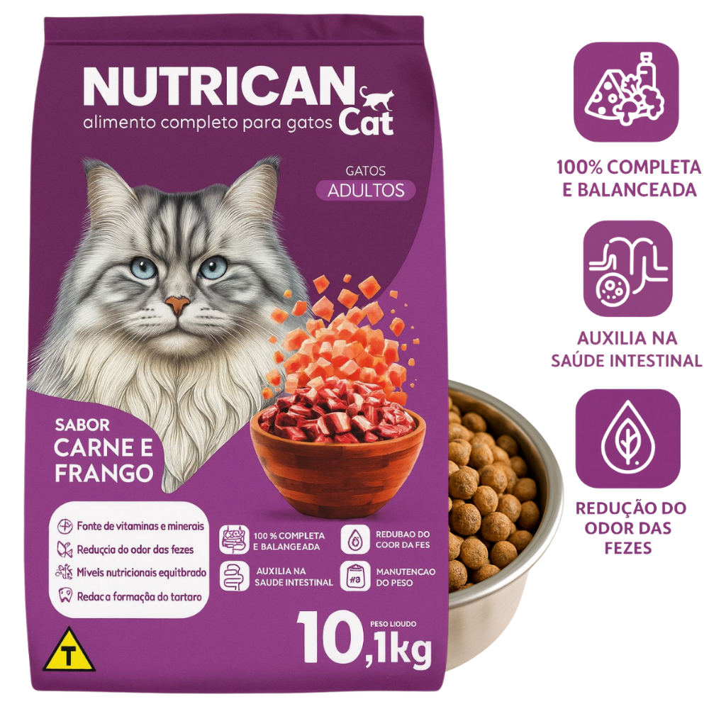 Ração  para gatos Nutrican Cat Adultos (Carne e Frango) 10,1kg - Alimento para gatos