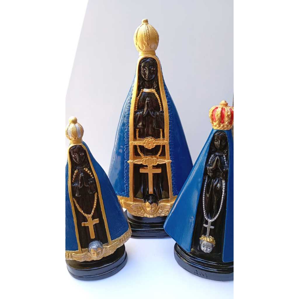 Imagem Nossa Senhora Aparecida Pintada à Mão Unidade–Fé, Devoção e Proteção Espiritual, Maior 31 e Menores23cm de altura