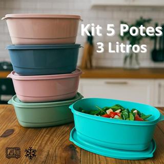 Kit 5 Potes Herméticos 3 litros Oval Para Congelar e Armazenar Alimentos Super Resistentes Livre BPA em Oferta na Shopee