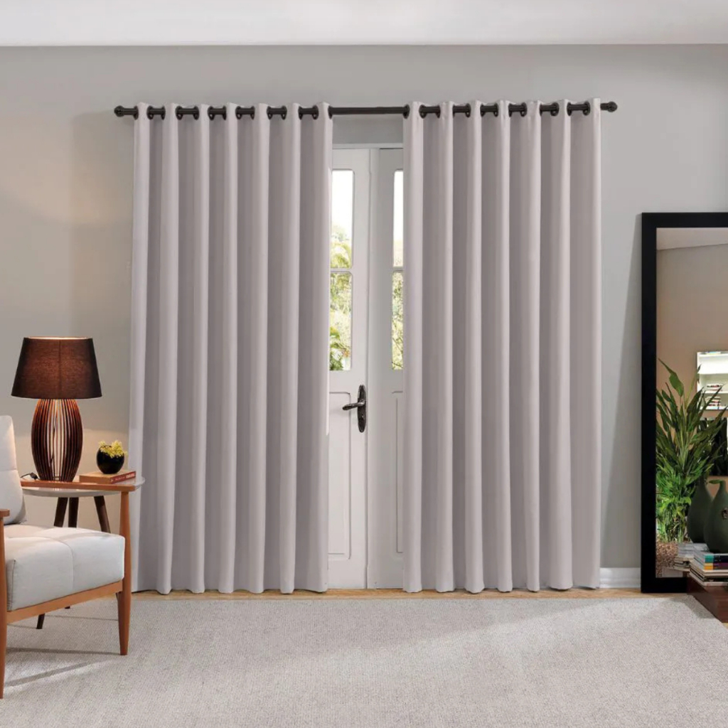 Cortina Blackout Corta Luz 70% Bloqueia Luz Bella Janela 3,60mx2,50m Tecido Veludo Brilhoso Bege