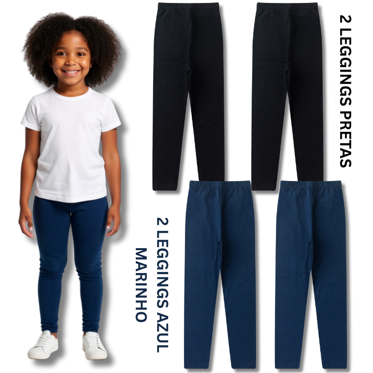 Kit Legging Escolar Lisa Preta e Azul Marinho Feminina/Menina Infantil Juvenil Calça Meia Estação em Oferta na Shopee