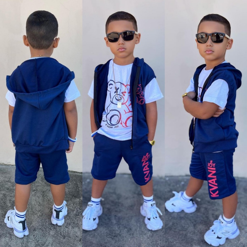 Conjunto Infantil Menino Verão - Blusa + Bermuda + Colete Confortável - Tamanho 2 ao 12
