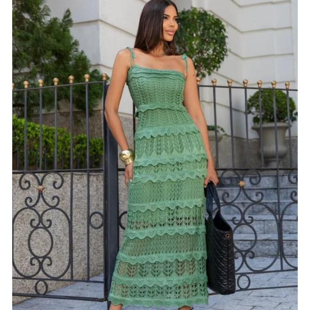 Vestido Babados Elegance Tricot Alça Regulável Premium em Oferta na Shopee