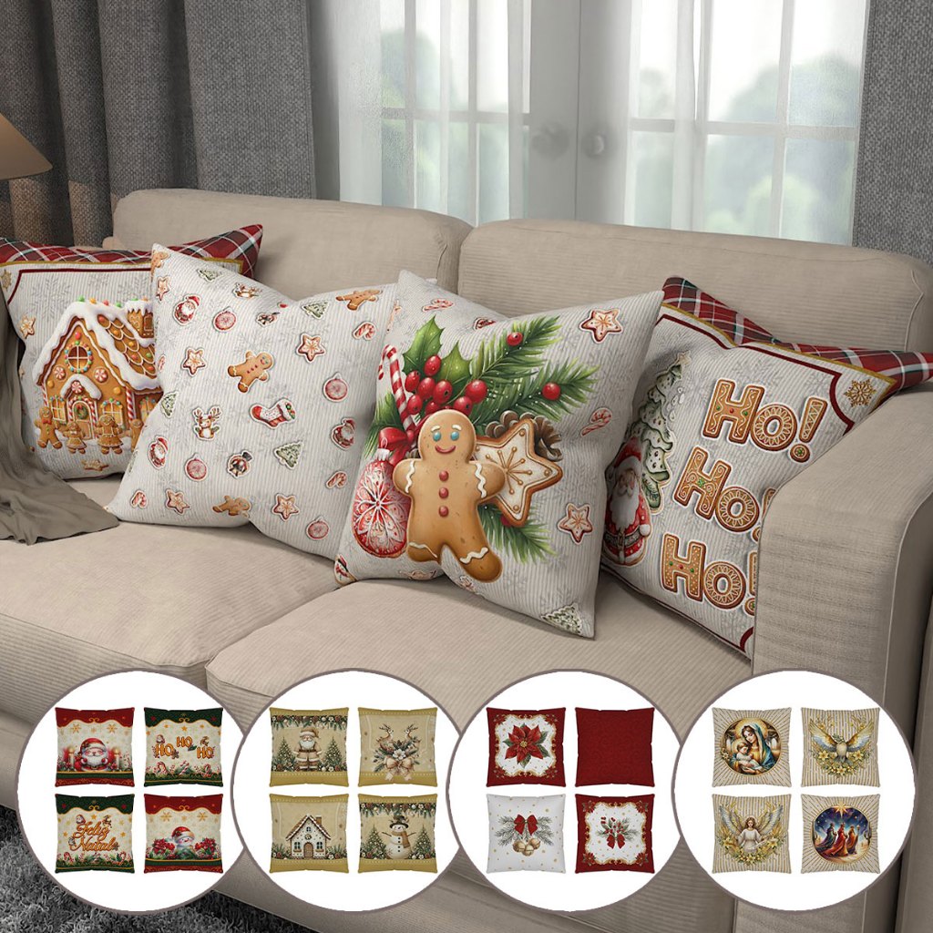 Kit C/ 4 Capa de Almofada Natal Decoração Estampadas Em Tecido Oxford Natalinas 45x45cm em Oferta na Shopee