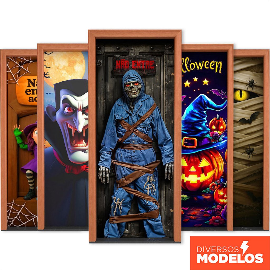 Capa De Porta Decoração Halloween Sublimado Em Tecido Com Elástico 0,80x2,10m - Diversos Modelos em Oferta na Shopee