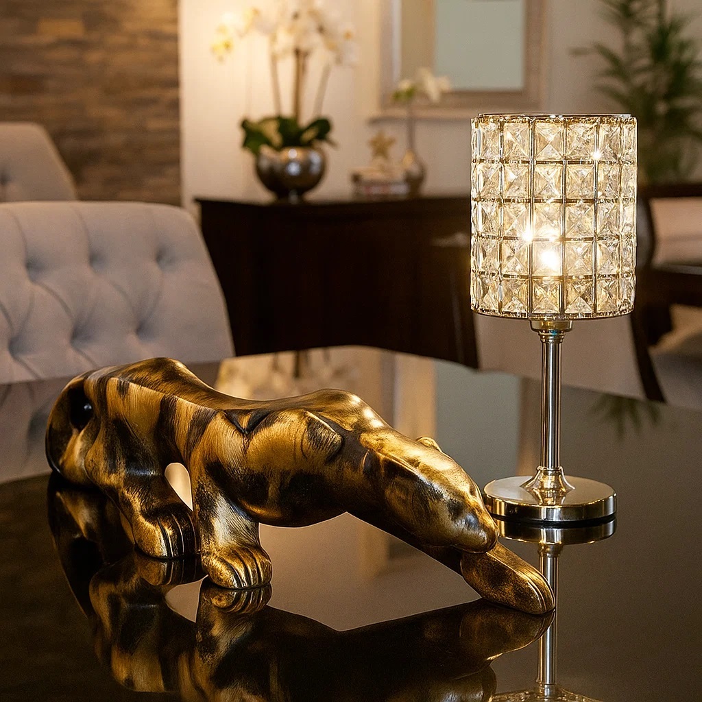 Pantera Ataque Dourado Ouro Escultura Estatua Decoração Casa Nova Leopardo Luxo