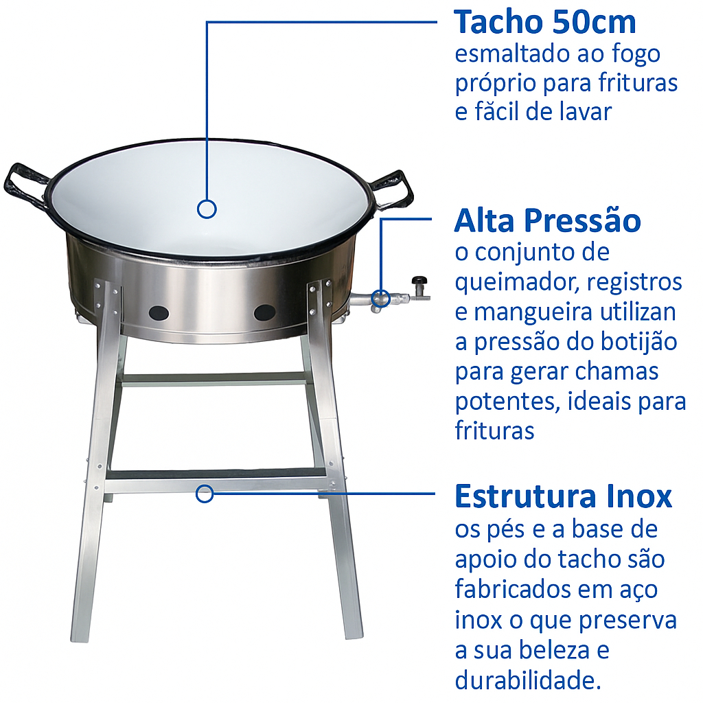 Fogareiro Pasteleiro Inox com Tacho Nº16 Fritador de Feira