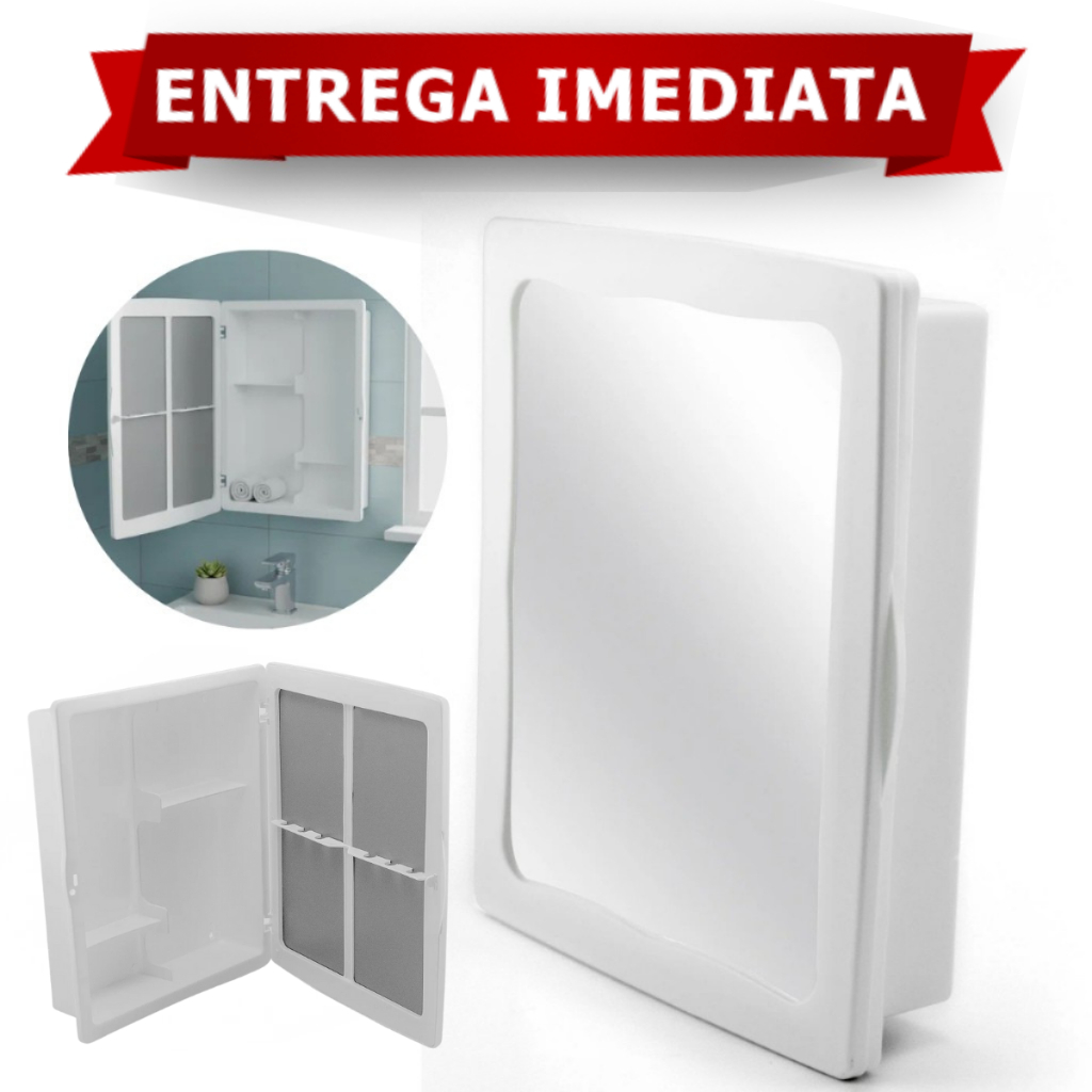 Armario De Banheiro Branco Com Espelho e Suporte Para Escova de Dente em Oferta na Shopee