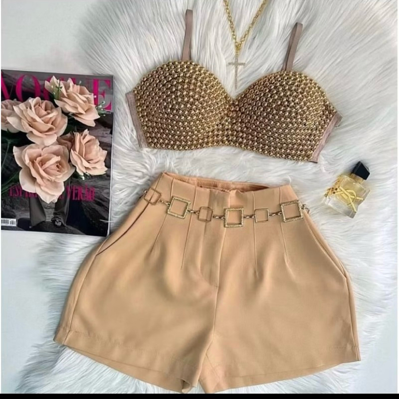 Croped Sutiã Pedraria/Perola Natal Ano novo Moda Feminina