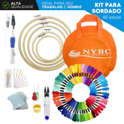 Kit Bordado Completo 82 Peças com Linhas Agulhas Bastidor Bolsa ideal Para Costura e Ponto Russo -MN