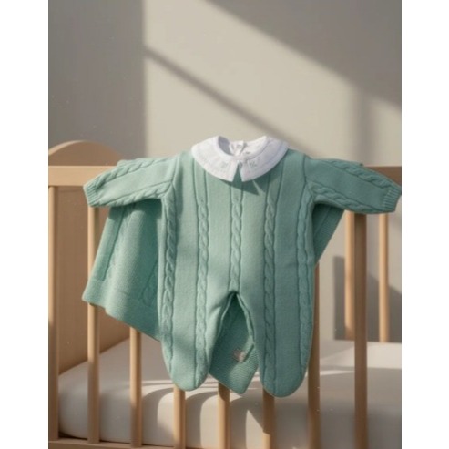 Saída Maternidade Tricot Trança Luxo 3 Peças Kit Bebê: Macacão e Body Algodão