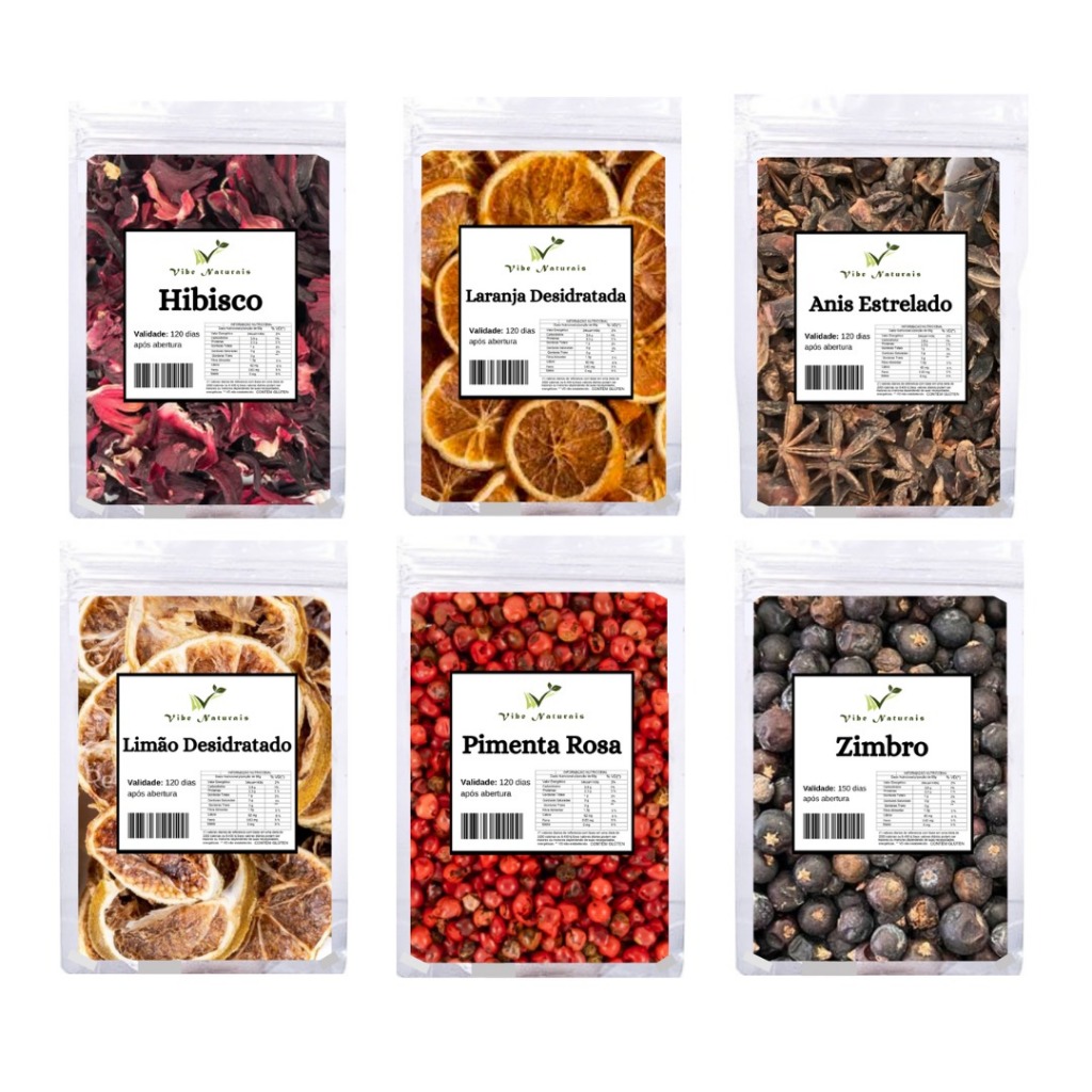 Kit 6 Sachês Especiarias para Gin Chá e Drinks
