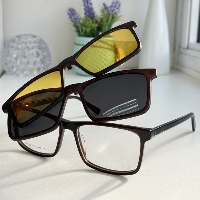 Armação de óculos para grau Masculino Clipon 3 em 1 Tudo de acetato Com 2 Solares Lentes polarizada 8103