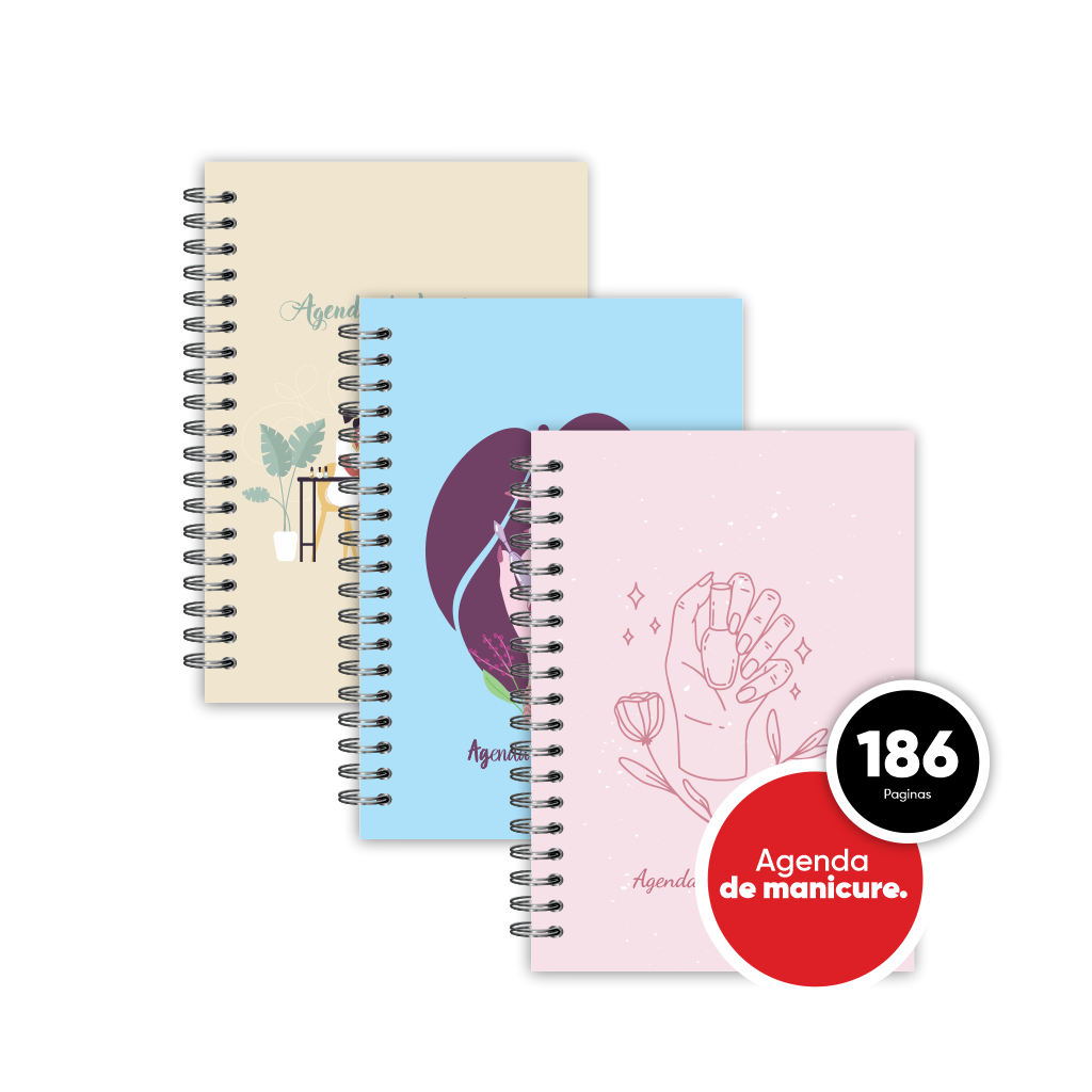 Agenda MANICURE para agendamentos 2026 A5 Capa Dura Wire-O com Calendário e Dados Pessoais